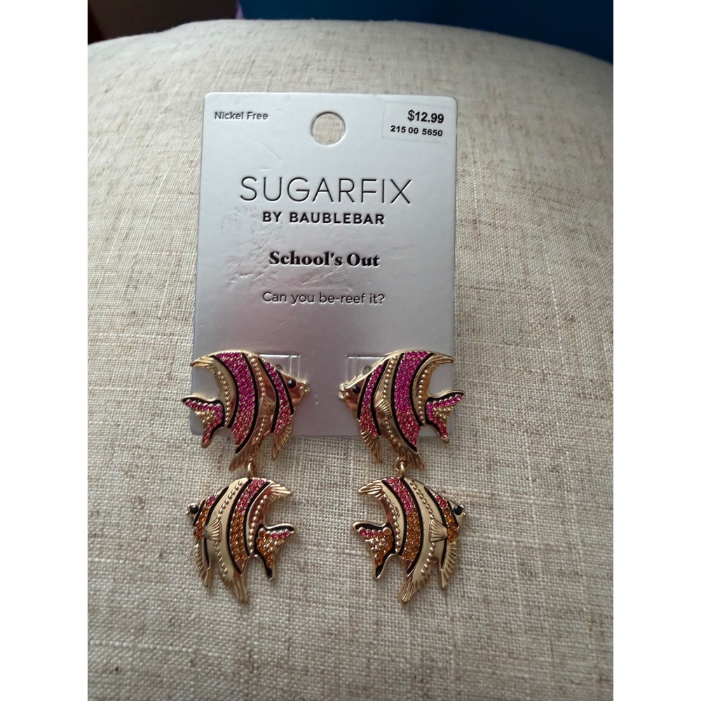 Sugarfix by Baublebar Schools Out Angelfish Drop Earrings Pink Orange Gold Fish